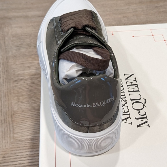 Mens Alexander McQueen Plimsol Silk/Textile Sneakers Pewter - Picture 4 of 7